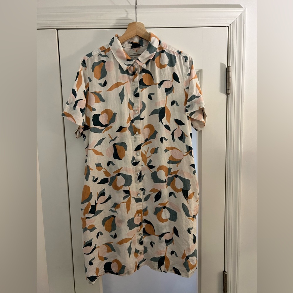 Rachel Zoe 100% Linen pattern short sleeve button down dress size large